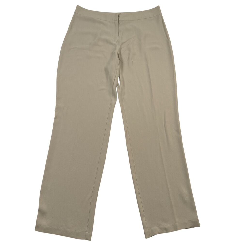 Eileen Fisher 100% Silk Pants Womens Medium Beige Taupe Straight Leg Trousers